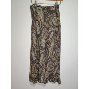 Karavan Womens Small Paisley Midi Skirt Earth Tone Teal A-Line Boho Side Zip